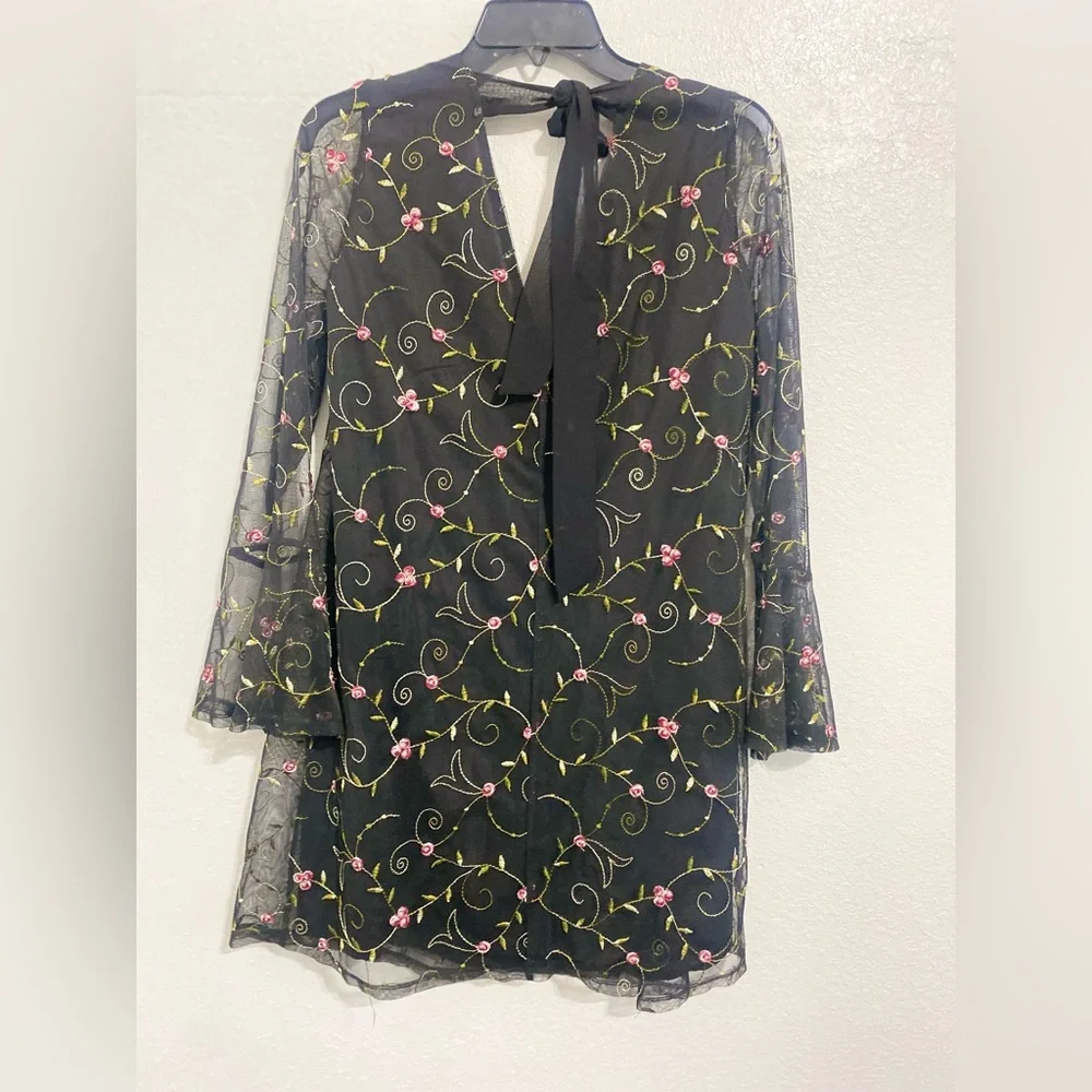 BCBGeneration Black Dress with Pink Floral Embroidery - Picture 4 of 8